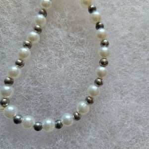 Faux Pearl and Silver Beaded Bracelet